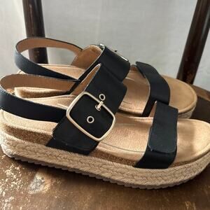 Aetrex Vania Arch Support Platform Sandals Leather Size 10.5-11 EU 42 Black